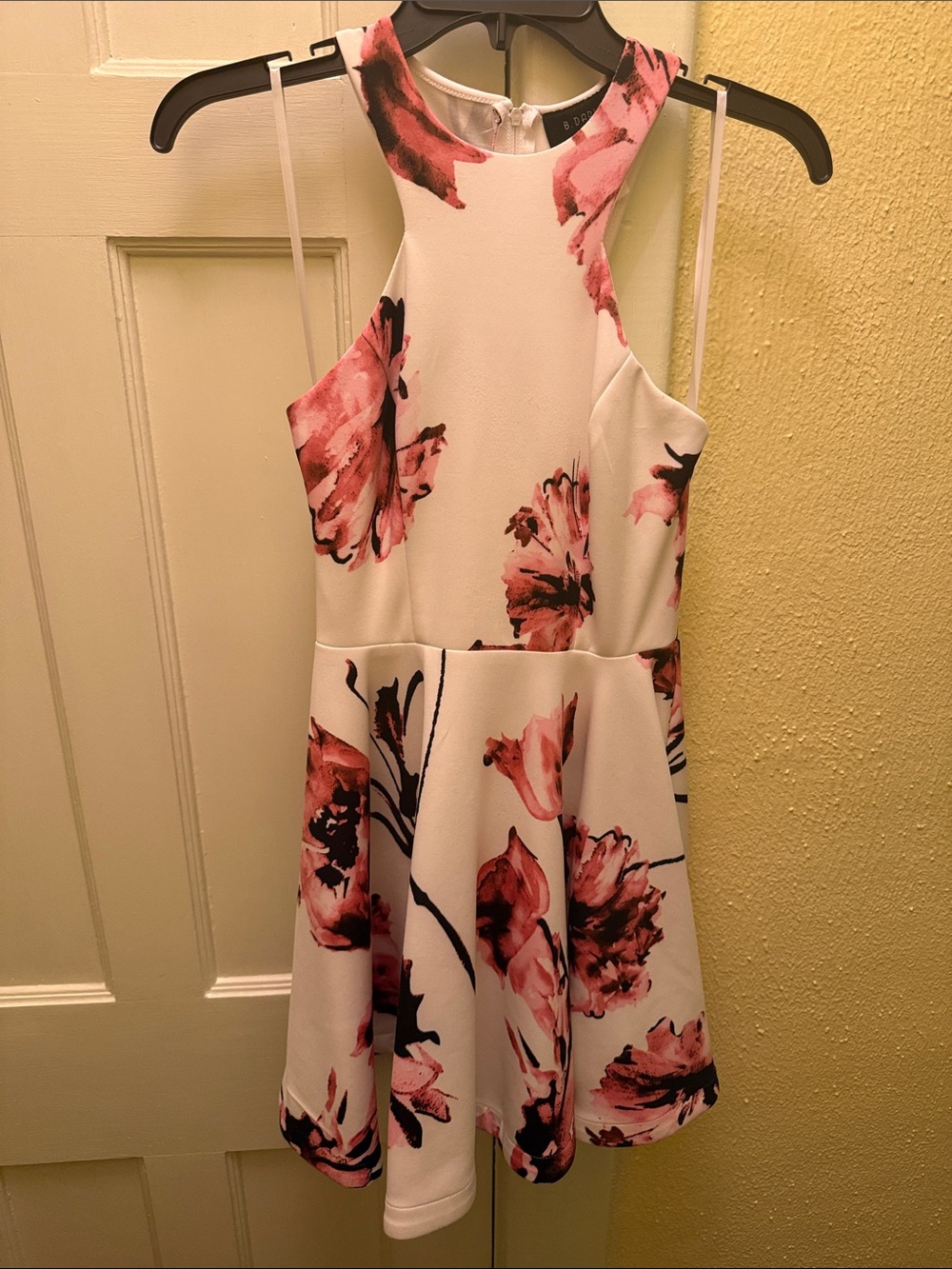 B Darlin White Mini Dress with Pink Floral Accents